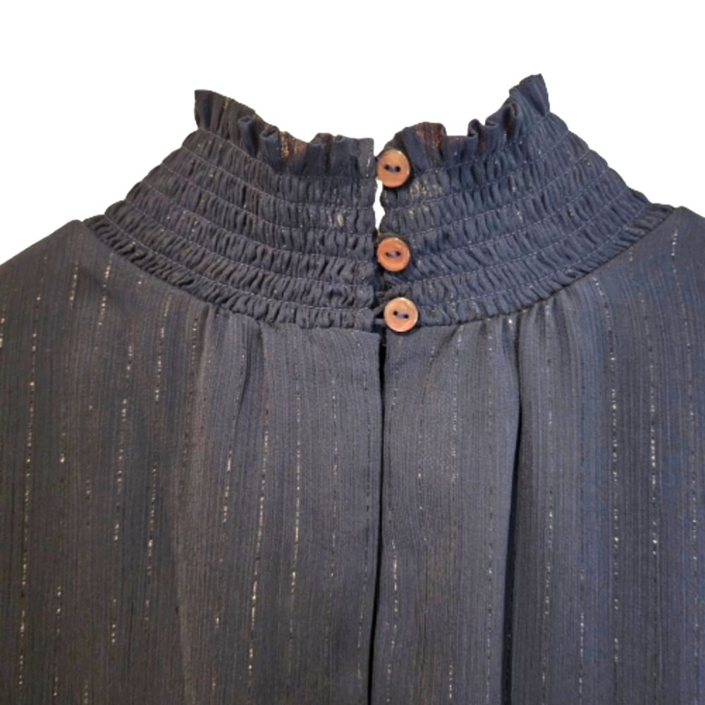 NY Collection Women's Mock Neck Navy Blue Silver Mettalic Stripe Blouse Size XL - Picture 2 of 14